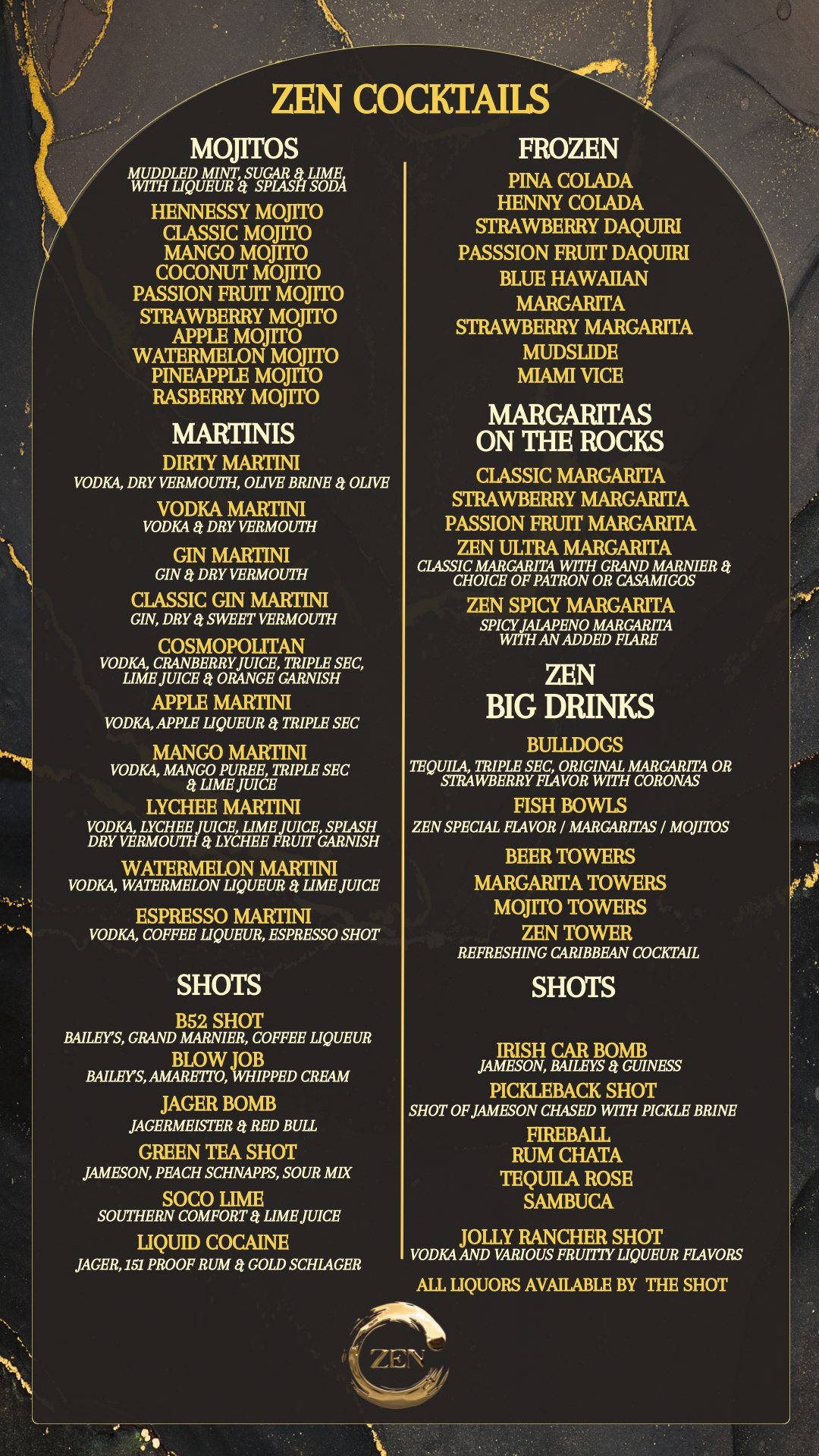 Mojitos & Martinis menu