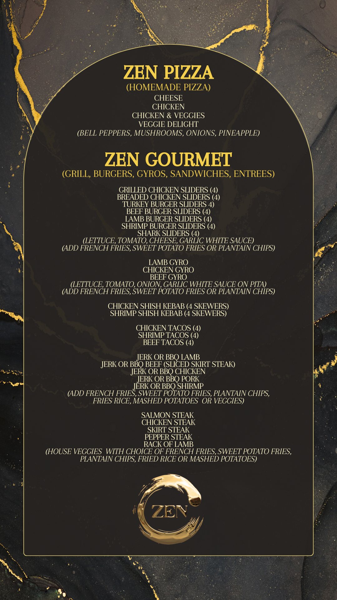 Zen Gourmet menu