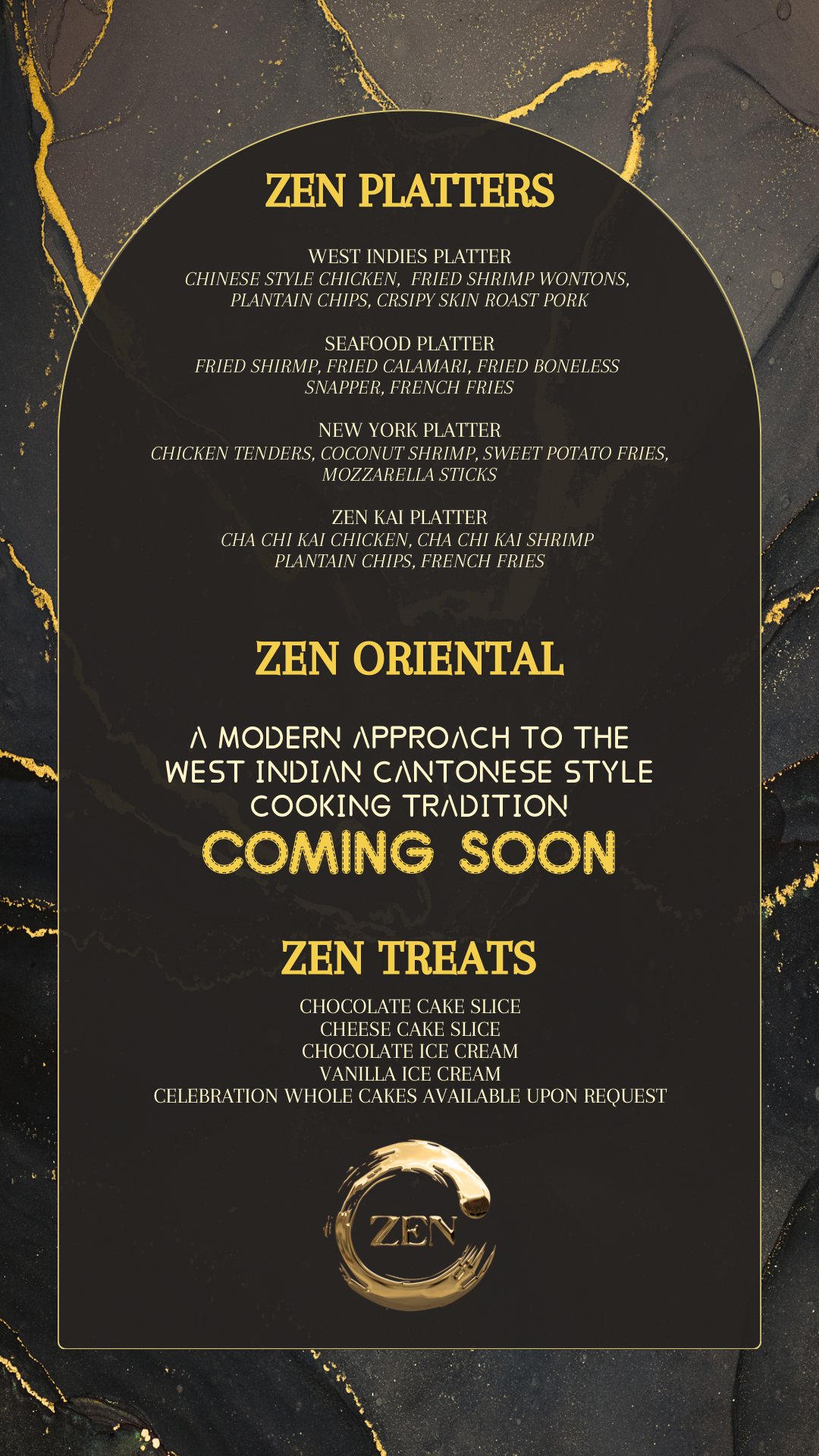 Zen Platters menu